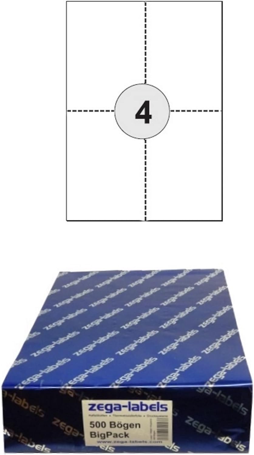 2.000 Etiketten 105 x 148 mm perforiert und selbstklebend auf DIN A4 Bögen (2x2 Etiketten DIN A6) -