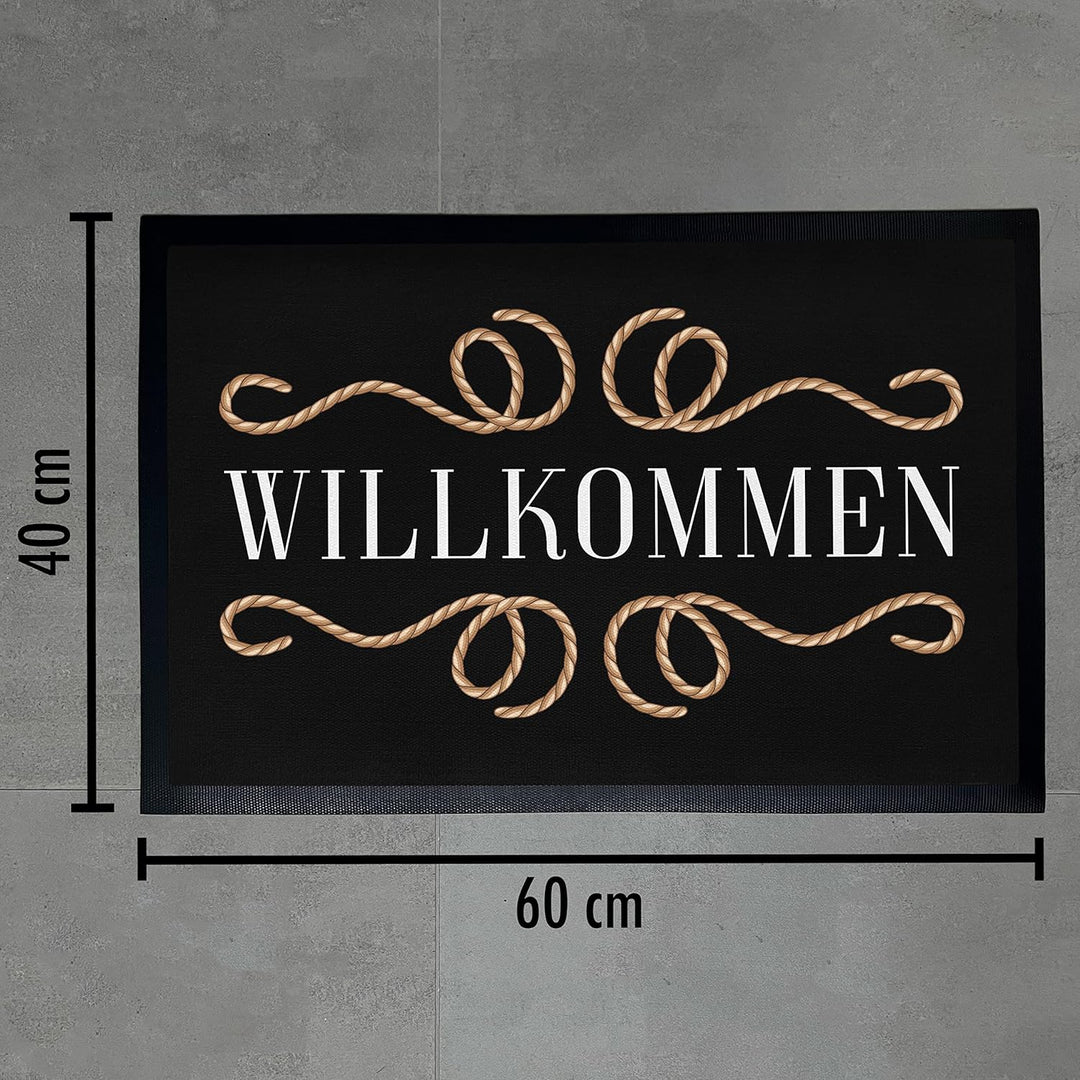 Trendation - Willkommen Fussmatte Grafik Schmutzfangmatte Geschenk Aussen Innenbereich 60x40 cm Wasc