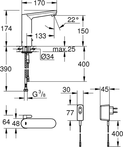 Eurosmart CE - Infrarot-Elektronik für Waschtisch (wassersparend, flexibler Anschluss, thermische De