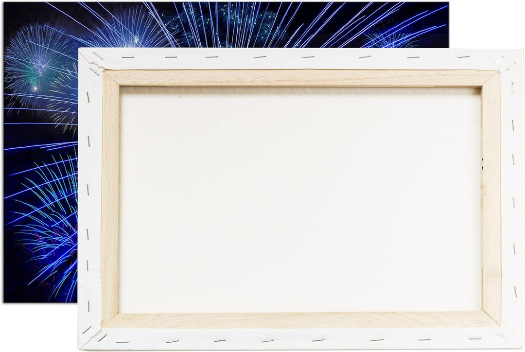 deyoli atemberaubendes Feuerwerk im Format: 80x60 als Leinwandbild, Motiv fertig gerahmt auf Echthol