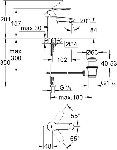 Grohe Eurostyle Cosmopolitan | Badarmatur - Waschtischarmatur | mit Zugstange, S-Size, mit EcoJoy |