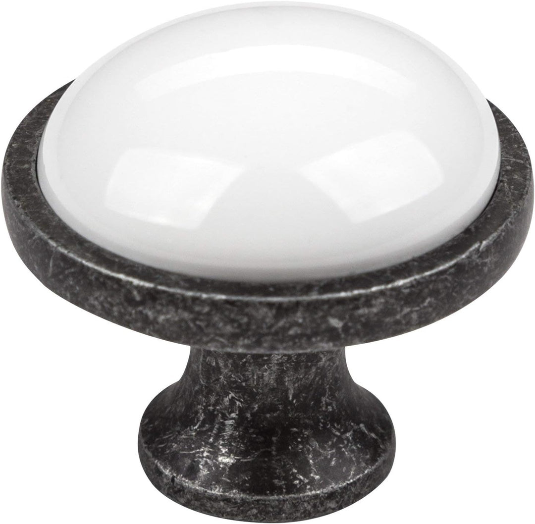 SO-TECH® 10er SET Schubladenknopf Knopf Griffe ANSGAR Ø: 34 mm weiss mit Metallfuss in Silberoptik A