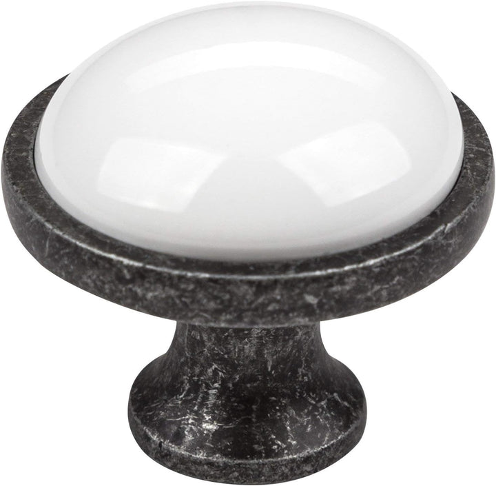 SO-TECH® 10er SET Schubladenknopf Knopf Griffe ANSGAR Ø: 34 mm weiss mit Metallfuss in Silberoptik A