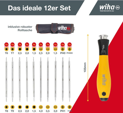 Wiha Schraubendreher mit Wechselklingen Set ESD SYSTEM 4 (31499), 12 tlg. für tiefliegende Schrauben