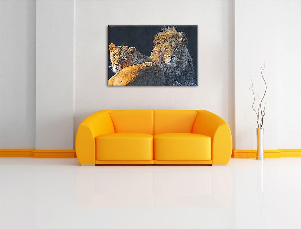 schönes Löwenpaar Deluxe Format: 100x70 cm auf Leinwand, XXL riesige Bilder fertig gerahmt mit Keilr