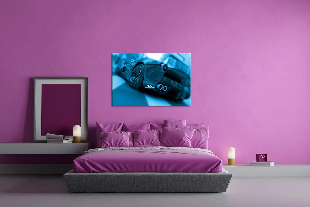 deyoli eleganter roter Sportwagen Format 80x60 Effekt: Monocrome Blau als Leinwandbild, Motiv fertig