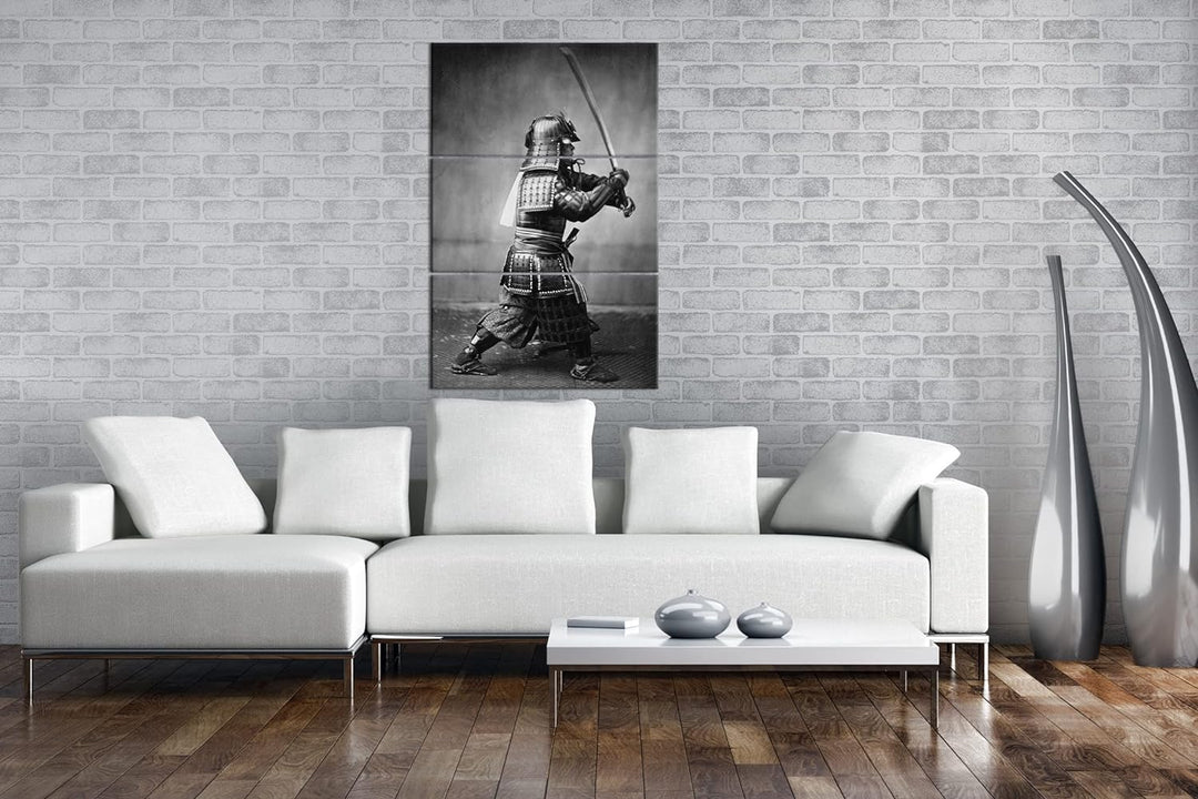 deyoli kampfbereiter Samurai-Krieger Format: 3Teilig als Leinwandbild, Motiv fertig gerahmt auf Echt