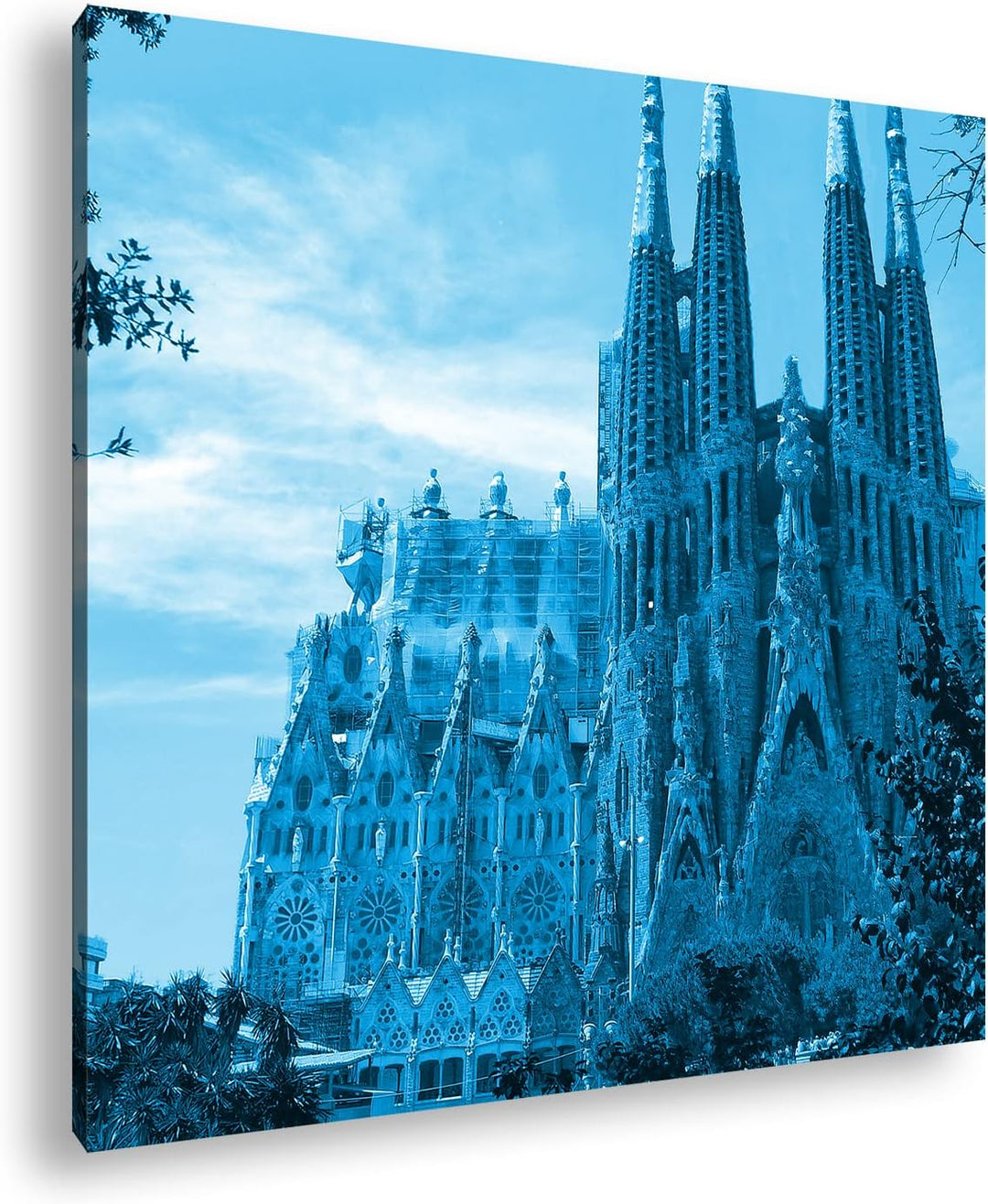 deyoli die Kathedrale Sagrada Familia in Barcelona Format: 70x70 Effekt: Monocrome Blau als Leinwand