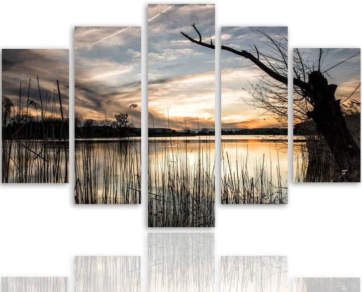 Wandbild Natur 200x100 cm Deco Panel 5 Teilig XXL Kunstdruck See Baum braun Deco Panel XXL 200x100 c