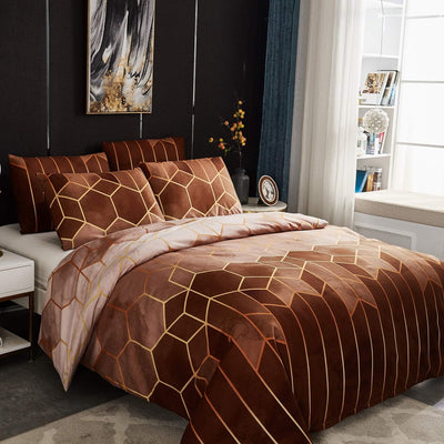 Luofanfei Bettwäsche Gestreift 135x200cm 4teilig Gelb Taupe Braun Khaki Microfaser Bettwäsche Set Ge