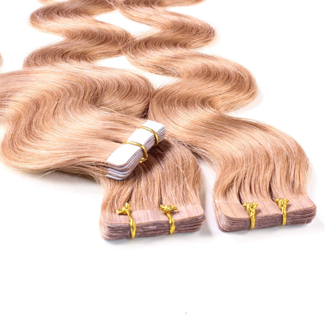 hair2heart Tape Extensions Echthaar Gewellt - 30 Tapes 2.5g 60cm 8/01 hellblond natur-asch 30 Strähn