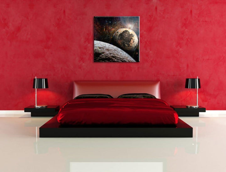 Alien Planeten im Weltall, Format: 70x70 auf Leinwand, XXL riesige Bilder fertig gerahmt mit Keilrah