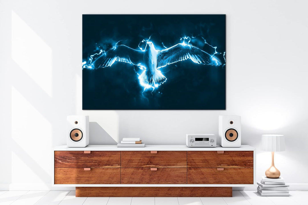 deyoli fliegende Taube unter Strom Format 80x60 Effekt: Monocrome Blau als Leinwandbild, Motiv ferti
