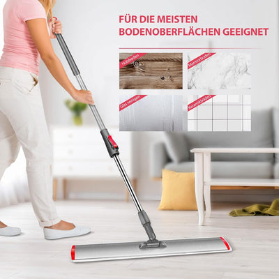 Myiosus Flacher Wischmopp, 60cm Breiter Bodenwischer, 5 Mikrofaser Wischpads und 1 Schaber Enthalten