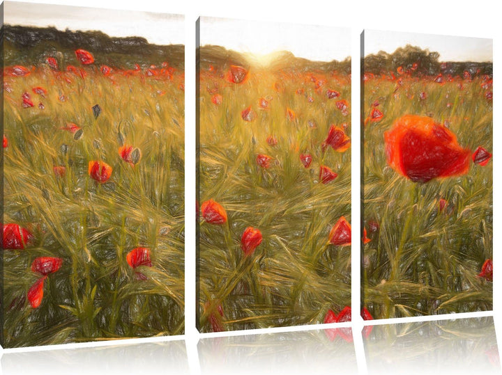 Pixxprint Mohnfeld bei Sonnenuntergang als Leinwandbild 3 teilig/Grösse: 3 Teilig (120x80) / Wandbil