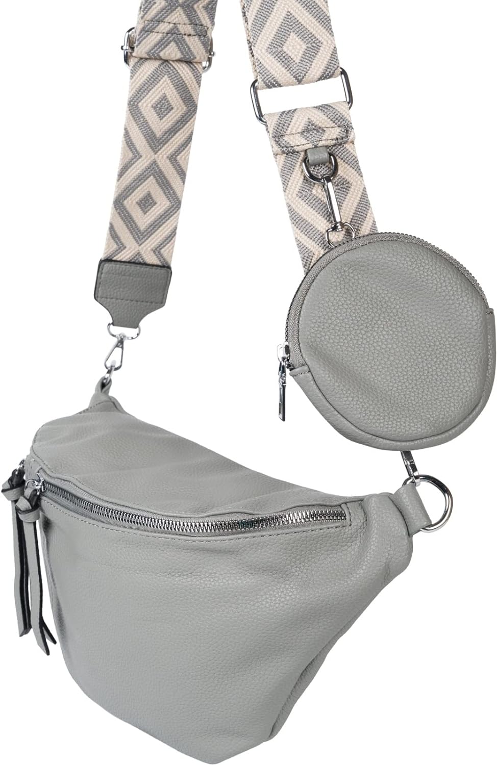 styleBREAKER Damen Halbmond Crossbody Schultertaschen Set 3-Teilig, Schultergurt mit Muster, Schlüss