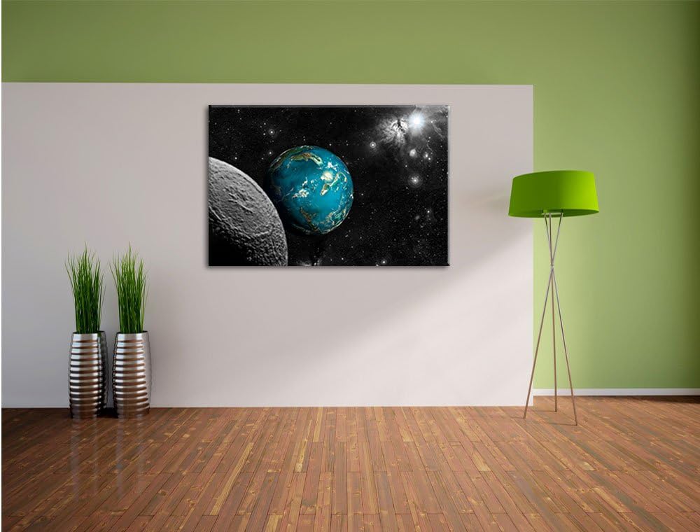 Pixxprint Planet Erde im Kosmos als Leinwandbild/Grösse: 100x70 cm/Wandbild/Kunstdruck/fertig bespan