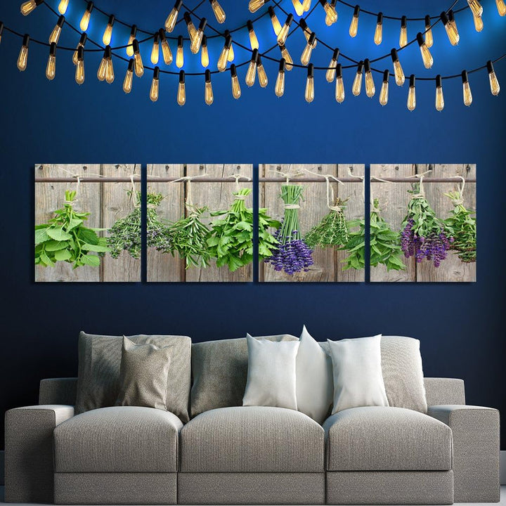 Feeby Bilder 4 Teile Kräuter Pflanzen 80x20 cm Wohnzimmer Schlafzimmer Büro Flur Küche Wandbilder Mo