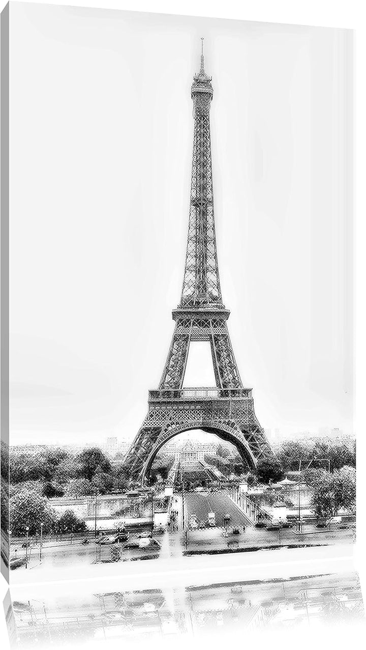 Pixxprint gigantischer Eifelturm / 100x70cm Leinwandbild bespannt auf Holzrahmen/Wandbild Kunstdruck