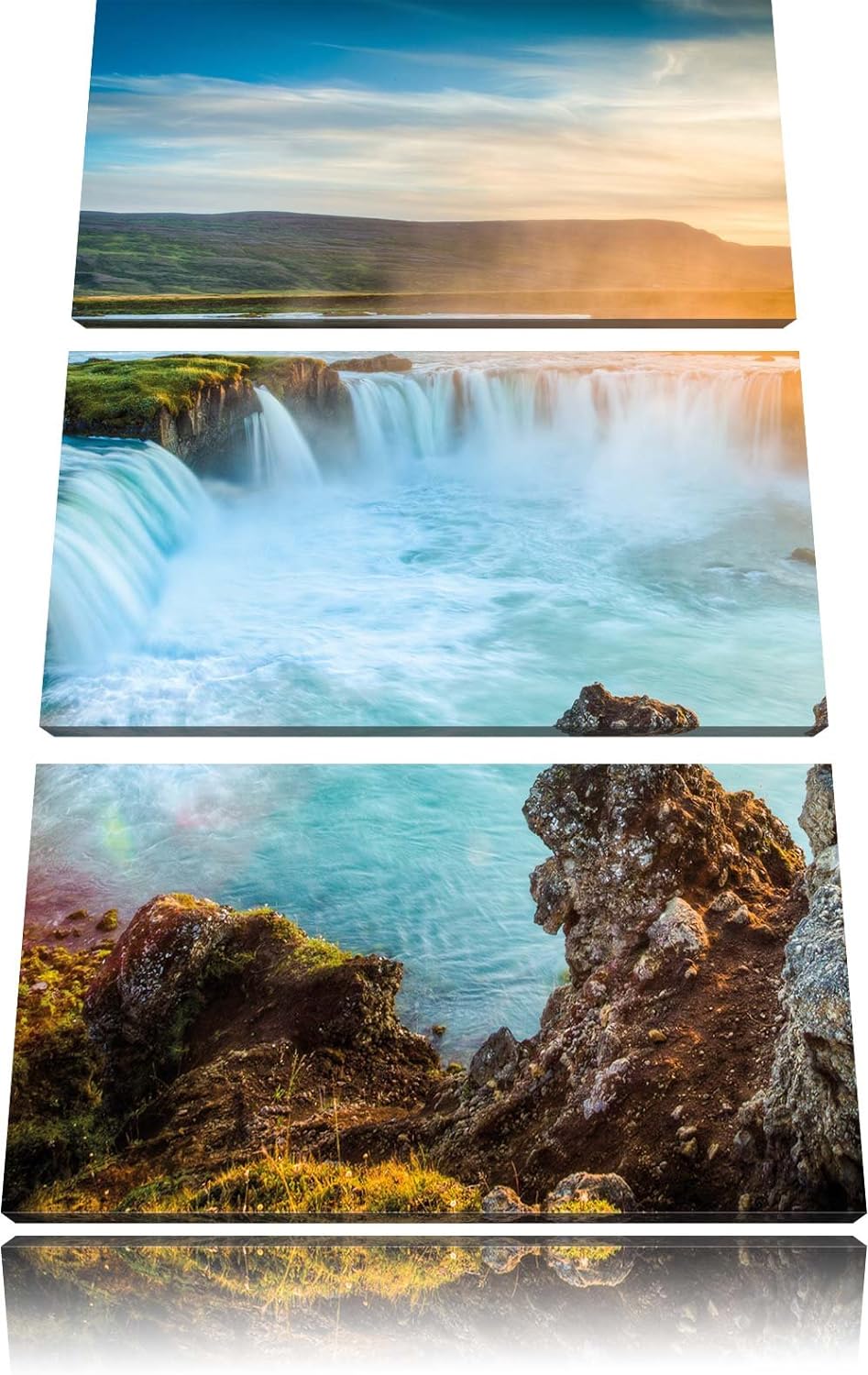 Pixxprint Wasserfall im Sonnenschein 3-Teiler Leinwandbild 120x80 Bild auf Leinwand