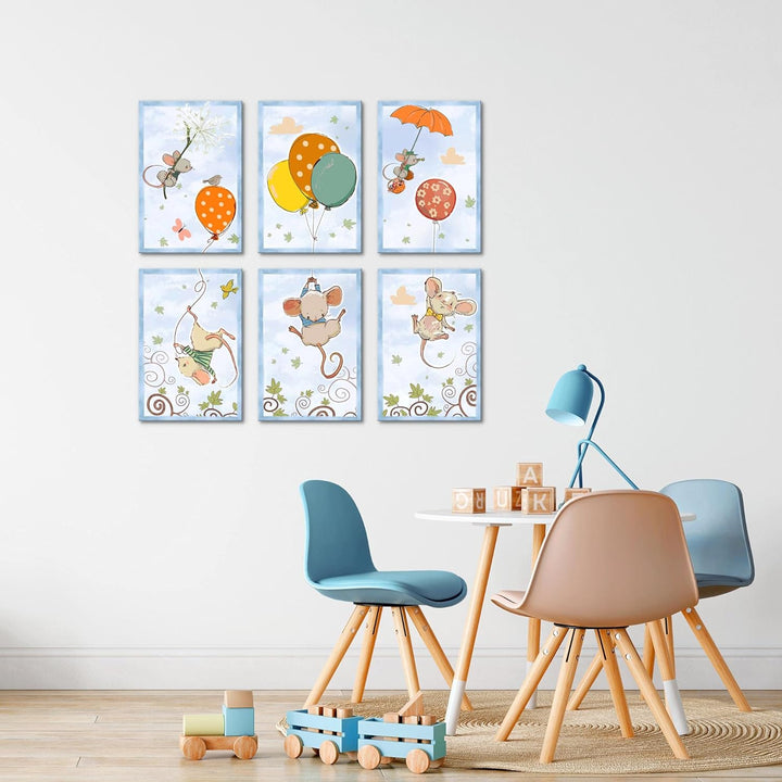 Novart Wandbilder Set - KOMPLETT AUFHÄNGFERTIG - Made in Germany - Moderne Bilder Tiere Kinderzimmer