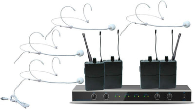 E-Lektron IU-4011H digital UHF Funkmiktrofon System mit 4X Headset-Mikrofon inkl. Taschensender drah