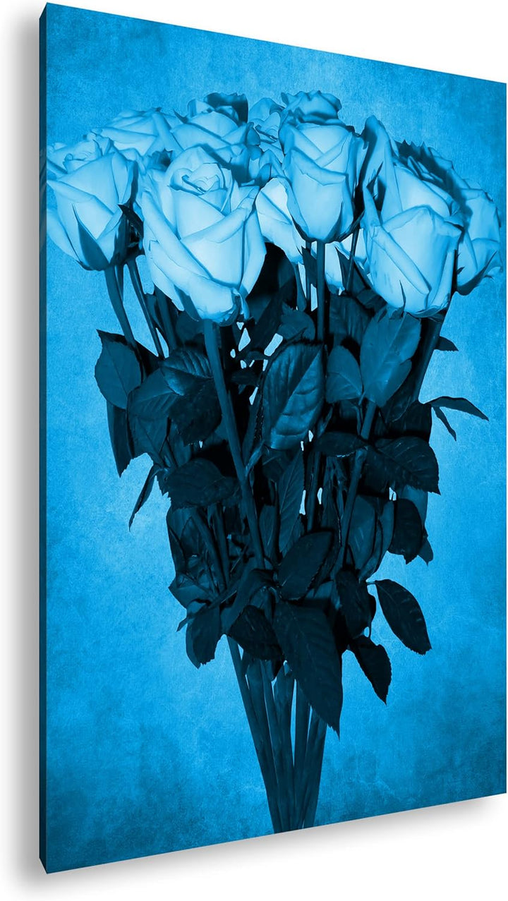 deyoli Blumenstrauss Rosen Format: 80x60 Effekt: Monocrome Blau als Leinwand, Motiv fertig gerahmt a