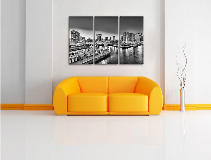 Pixxprint Ausblick auf Rotterdam als Leinwandbild/Grösse: 3 Teilig (120x80 cm) cm/Wandbild/Kunstdruc