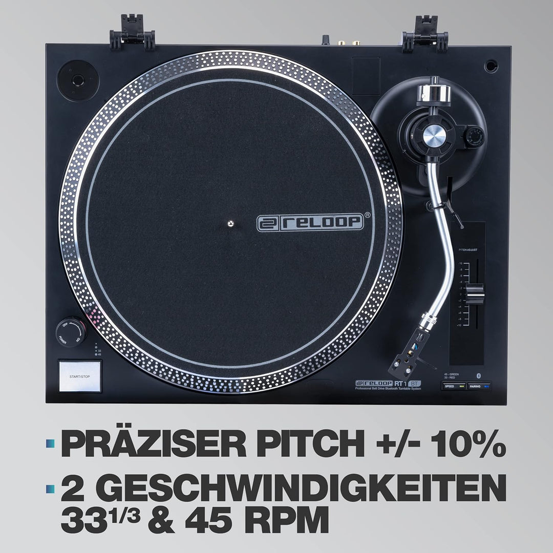 Reloop RT-1 BT Plattenspieler mit Riemenantrieb für DJ- und HiFi-Anwendungen, Bluetooth-Ausgang zur