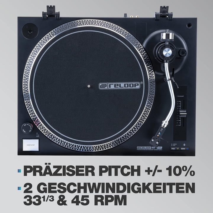 Reloop RT-1 BT Plattenspieler mit Riemenantrieb für DJ- und HiFi-Anwendungen, Bluetooth-Ausgang zur
