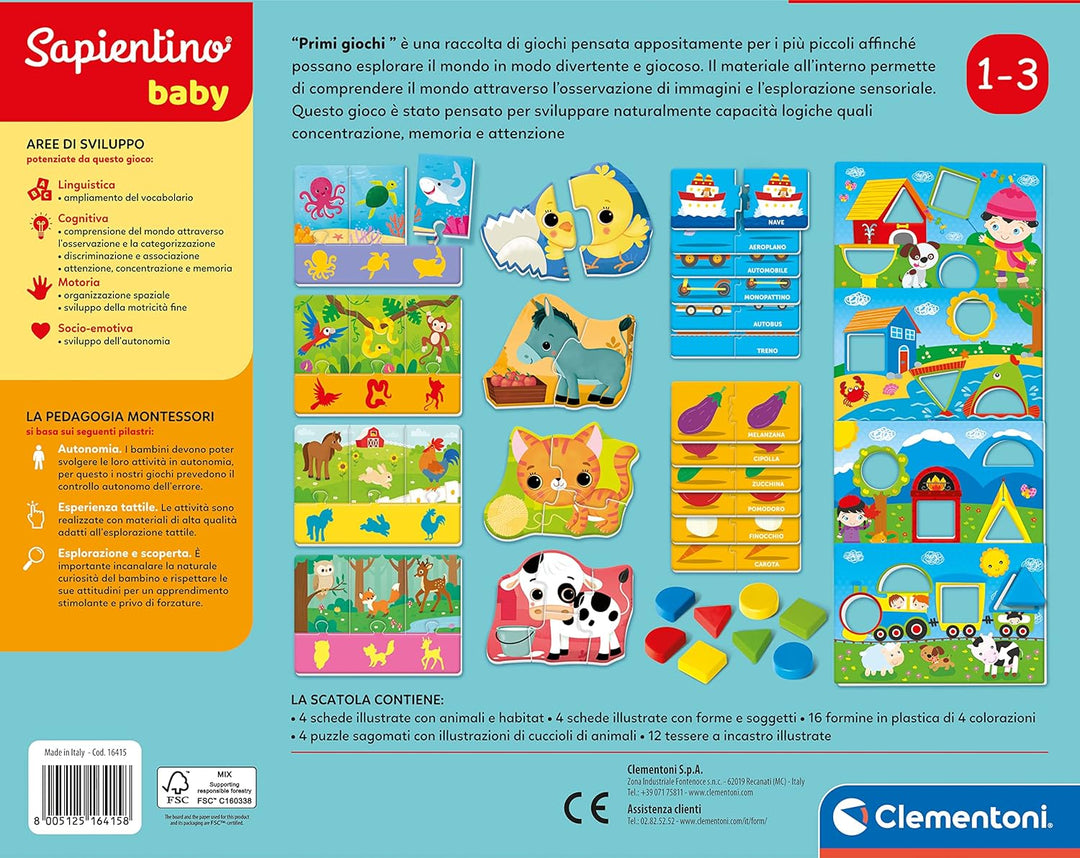 Clementoni - Sapientino Baby Primi Lernspiel 1 Jahr (italienische Version), Spiele Montessori, Made