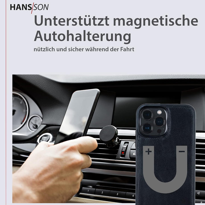 HANS/SON Hülle aus Echtleder mit Kartenfächern | iPhone 12 Pro Max Klapphülle in Schwarz | Geldbeute