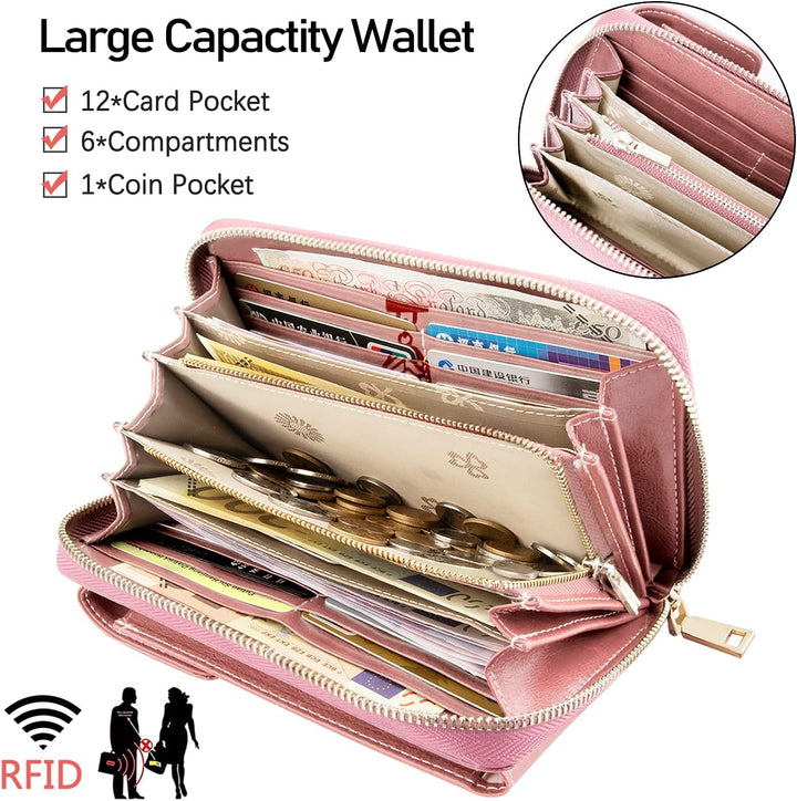 ENONEO Handytasche zum Umhängen RFID Schutz Handy Geldbeutel Umhängetasche Damen Klein Leder mit 12