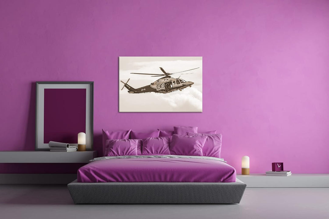 deyoli Helikopter im Einsatz Effekt: Sepia Format: 80x60 als Leinwandbild, Motiv fertig gerahmt auf