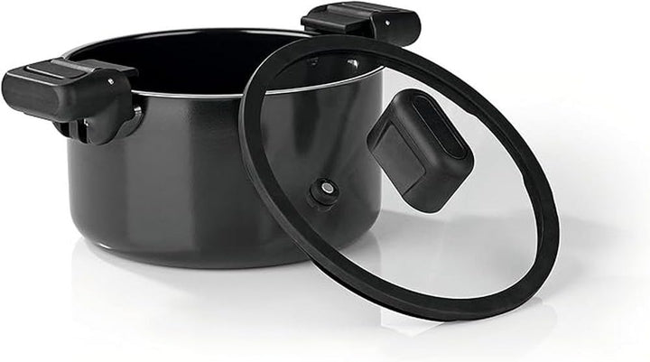 N8WERK Aluguss-Energiespartopf 5,8 L | Wärmeabweisende Griffe, Glasdeckel mit Silikonumrandung | Inn