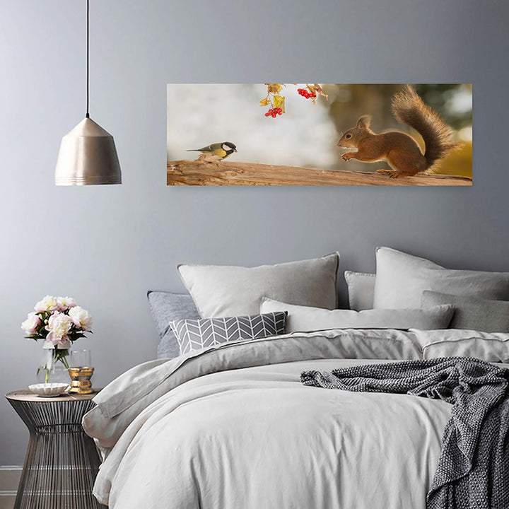 Feeby. Leinwandbild, Bilder, Wand Bild, Wandbilder, Kunstdruck 150x50 cm, EICHHÖRNCHEN, NATUR, BRAUN