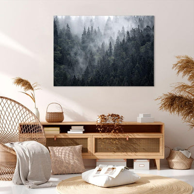 Bilder auf Leinwand 100x70cm Leinwandbild mit Rahmen Wald Baum Natur Gross Wanddeko Bild Schlafzimme