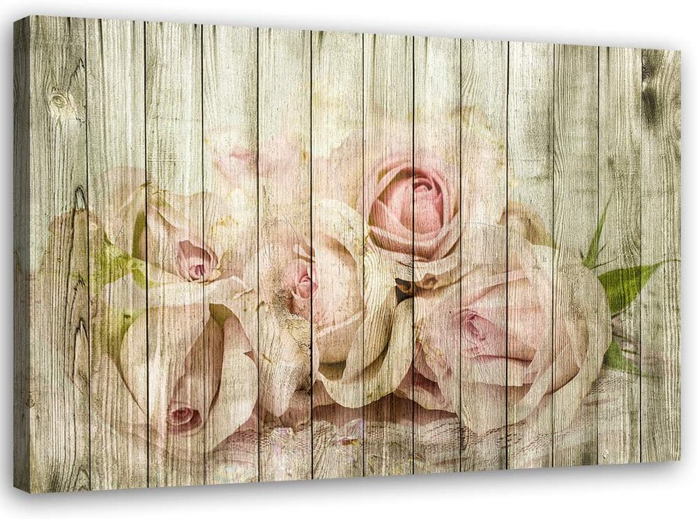 Feeby Bild auf Leinwand Rosen Kunstdruck modern rustikal Braun 80x60 cm Leinwandbild 80x60 cm Braun_