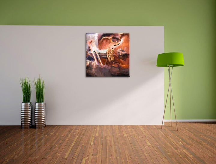 Alte Violine Pinsel Effekt, Format: 70x70 auf Leinwand, XXL riesige Bilder fertig gerahmt mit Keilra