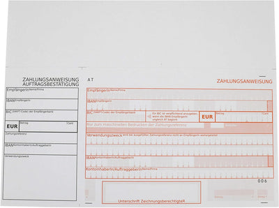 100 x Zahlungsanweisung Österreich Zahlschein Überweisungsträger A4 Quittung links / 102121 100 Stüc