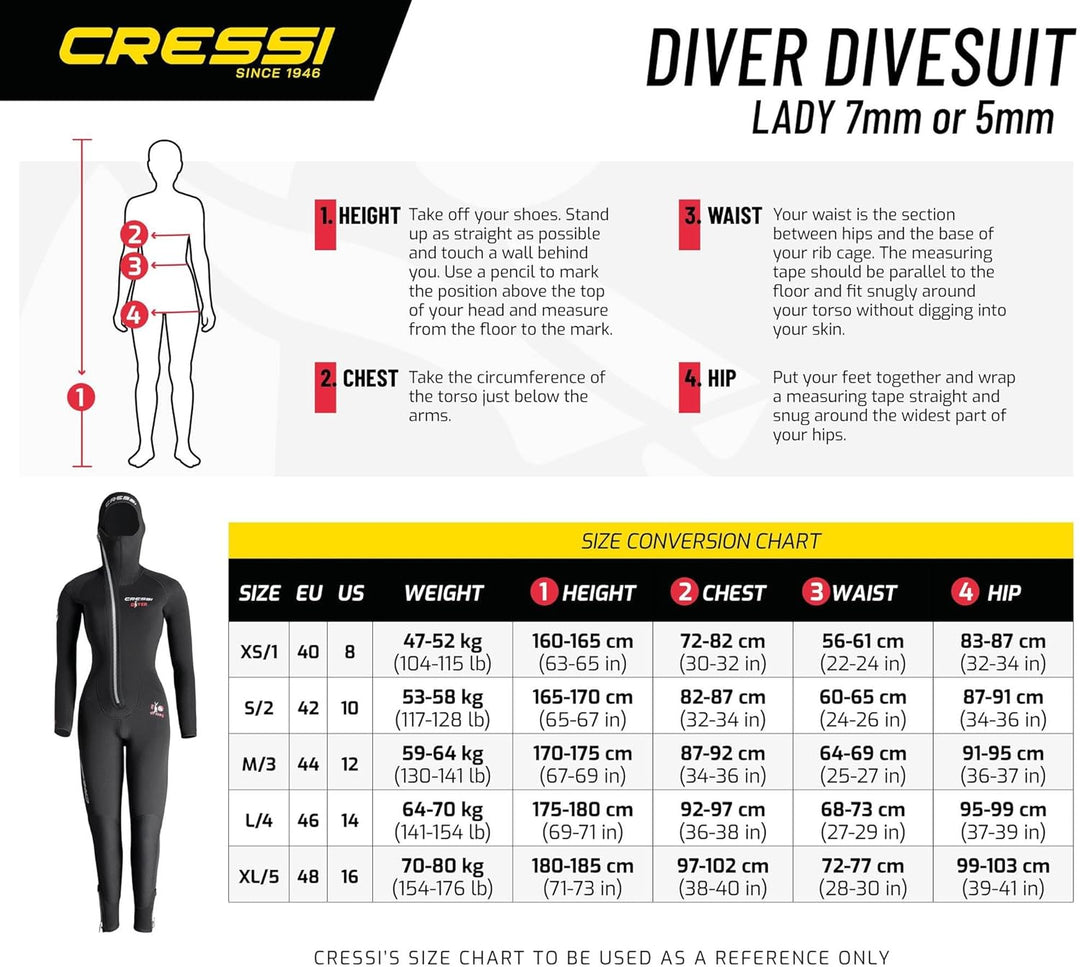Cressi Diver Lady Monopiece Wetsuit - Premium Neoprenanzug für Damen mit Fester Kapuze - erhältlich