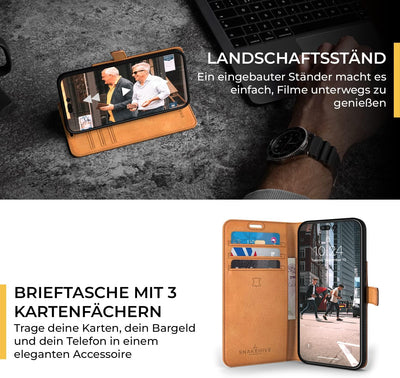 Snakehive iPhone 14 Pro Max Hülle Leder | Stylische Handyhülle mit Kartenhalter & Standfuss | Handyh