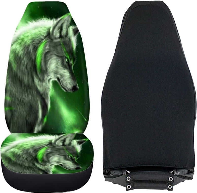 chaqlin Galaxy Wolf Autositzbezüge Set,2-Pack Starry Night Wolf Auto Front Seat Protector Fahrzeug E