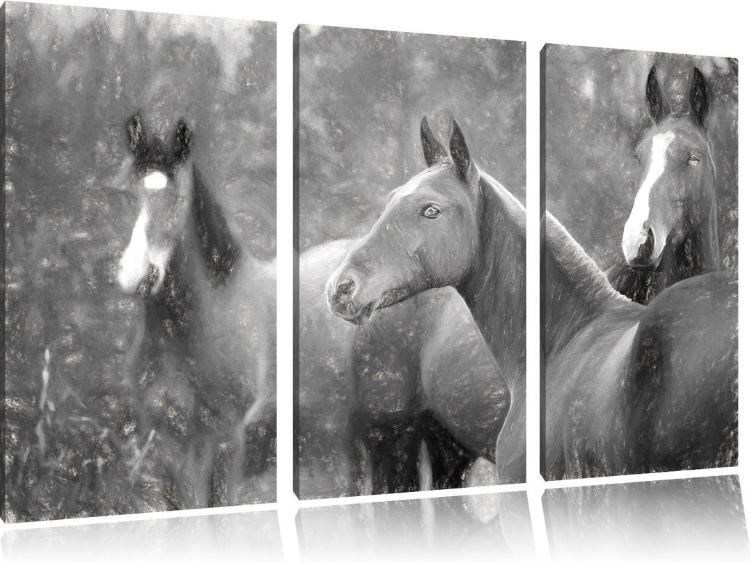 Pixxprint schöne Pferde auf der Wiese Kunst als Leinwandbild/Grösse: 3 Teilig (120x80) cm/Wandbild/K