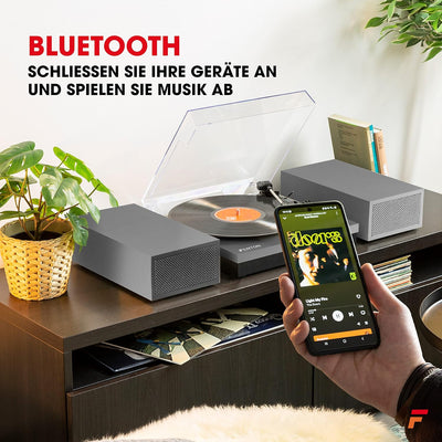 Fenton RP165G - Plattenspieler Bluetooth, Plattenspieler mit externen Lautsprechern, Abdeckhaube, Au