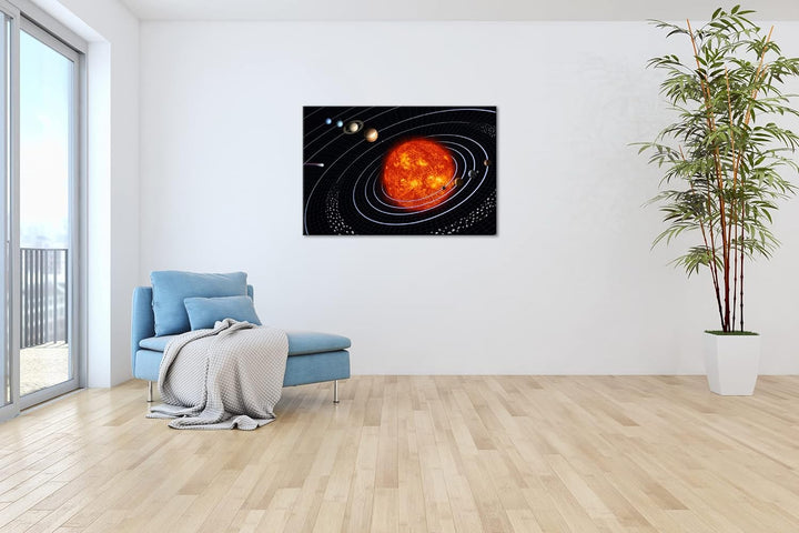 deyoli unser Sonnensystem Format: 80x60 als Leinwandbild, Motiv fertig gerahmt auf Echtholzrahmen, H