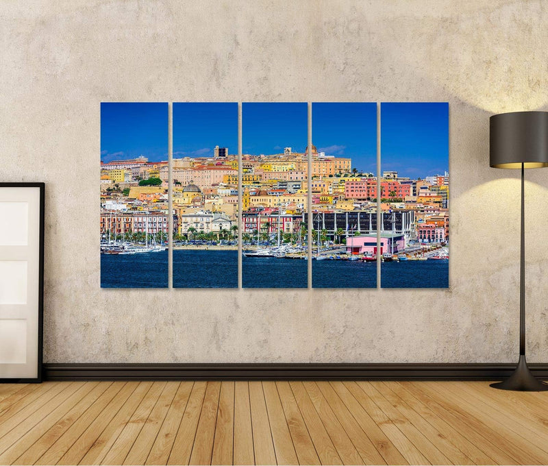 Bild Bilder auf Leinwand Cagliari Sardinien Italien Küstenskyline am Mittelmeer Wandbild Poster Lein