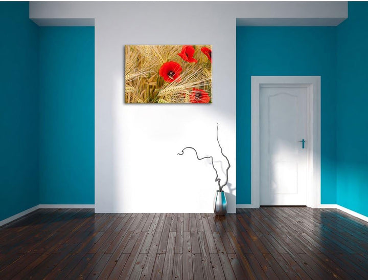 Pixxprint Mohnblumen auf dem Mais-Feld als Leinwandbild/Grösse: 100x70 cm/Wandbild/Kunstdruck/fertig