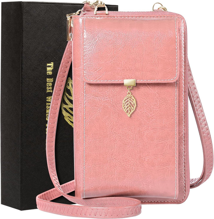 ENONEO Handytasche zum Umhängen RFID Schutz Handy Geldbeutel Umhängetasche Damen Klein Leder mit 12