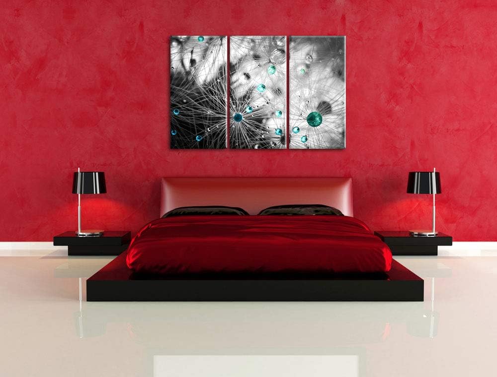 Pixxprint Wassertropfen auf Pusteblume als Leinwandbild | Grösse: 3 Teilig (120x80) | Wandbild| Kuns